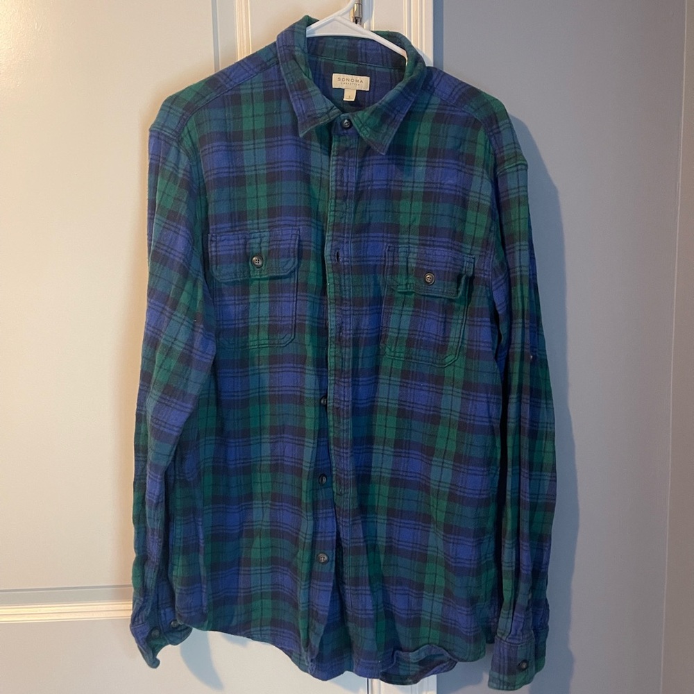 Men’s Sonoma Large Blue and Green Plaid Flannel
